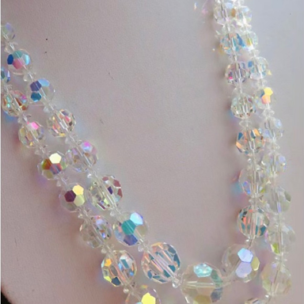 1950’s Vintage Aurora Borealis sparkling Clear Crystals Beaded Necklace Jewelry